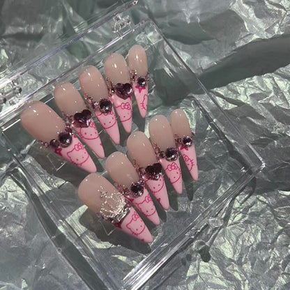 HELLO KITTY - TEN PIECES OF HANDCRAFTED PRESS ON NAIL