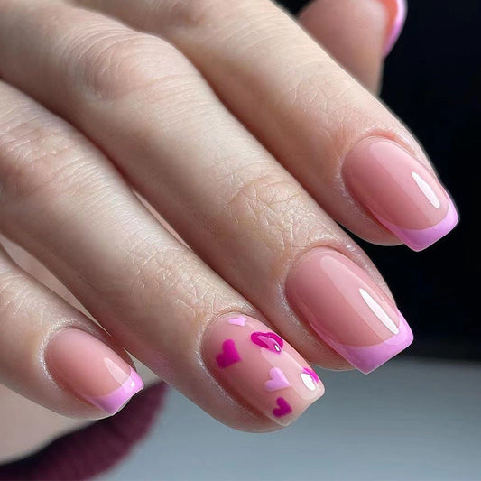 24 PCS SHORT SQUARE PURPLE LOVE PRESS ON NAILS