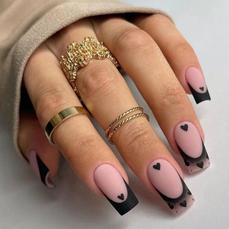 24PCS MEDIUM SQUARE BLACK LOVE PRESS ON NAILS