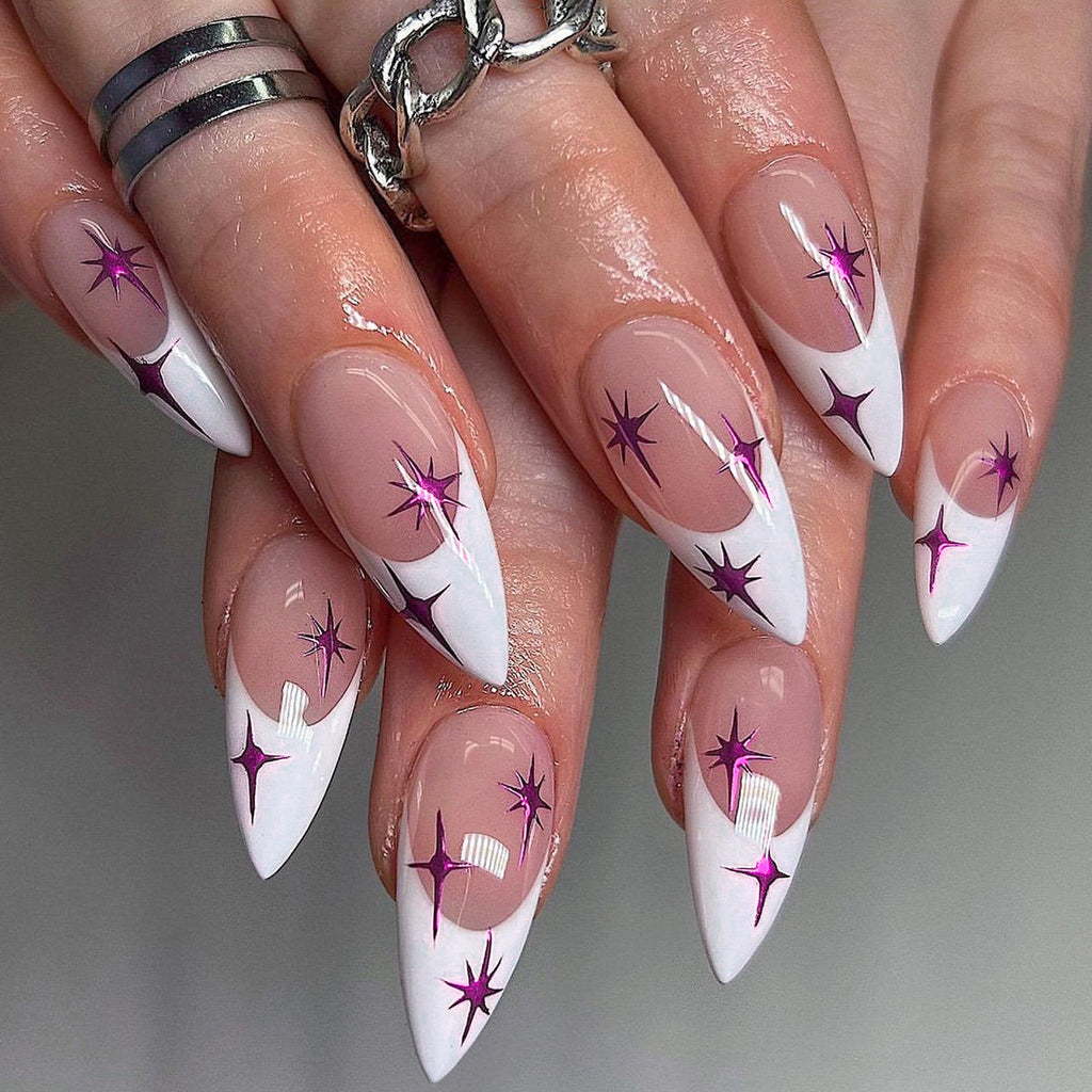 24PCS MEDIUM ALMONDS STARBURST PRESS ON NAILS