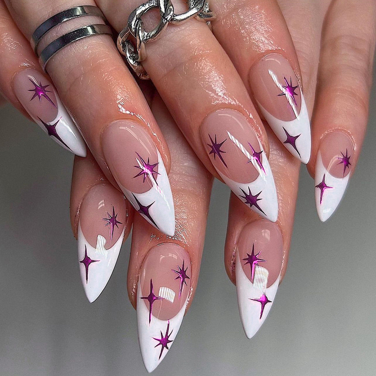 24PCS MEDIUM ALMONDS STARBURST PRESS ON NAILS