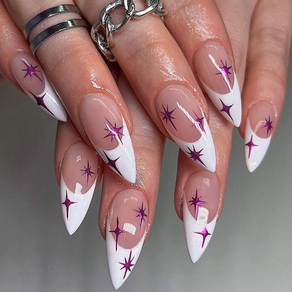 24PCS MEDIUM ALMONDS STARBURST PRESS ON NAILS