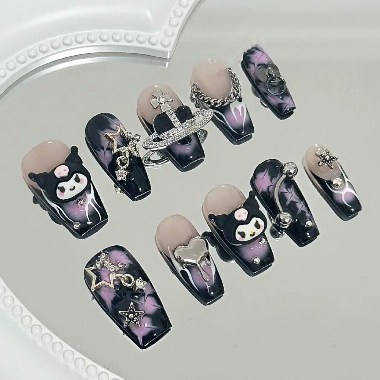 KUROME-TEN PIECES OF HANDCRAFTED PRESS ON NAIL