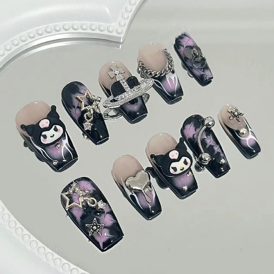 KUROME-TEN PIECES OF HANDCRAFTED PRESS ON NAIL