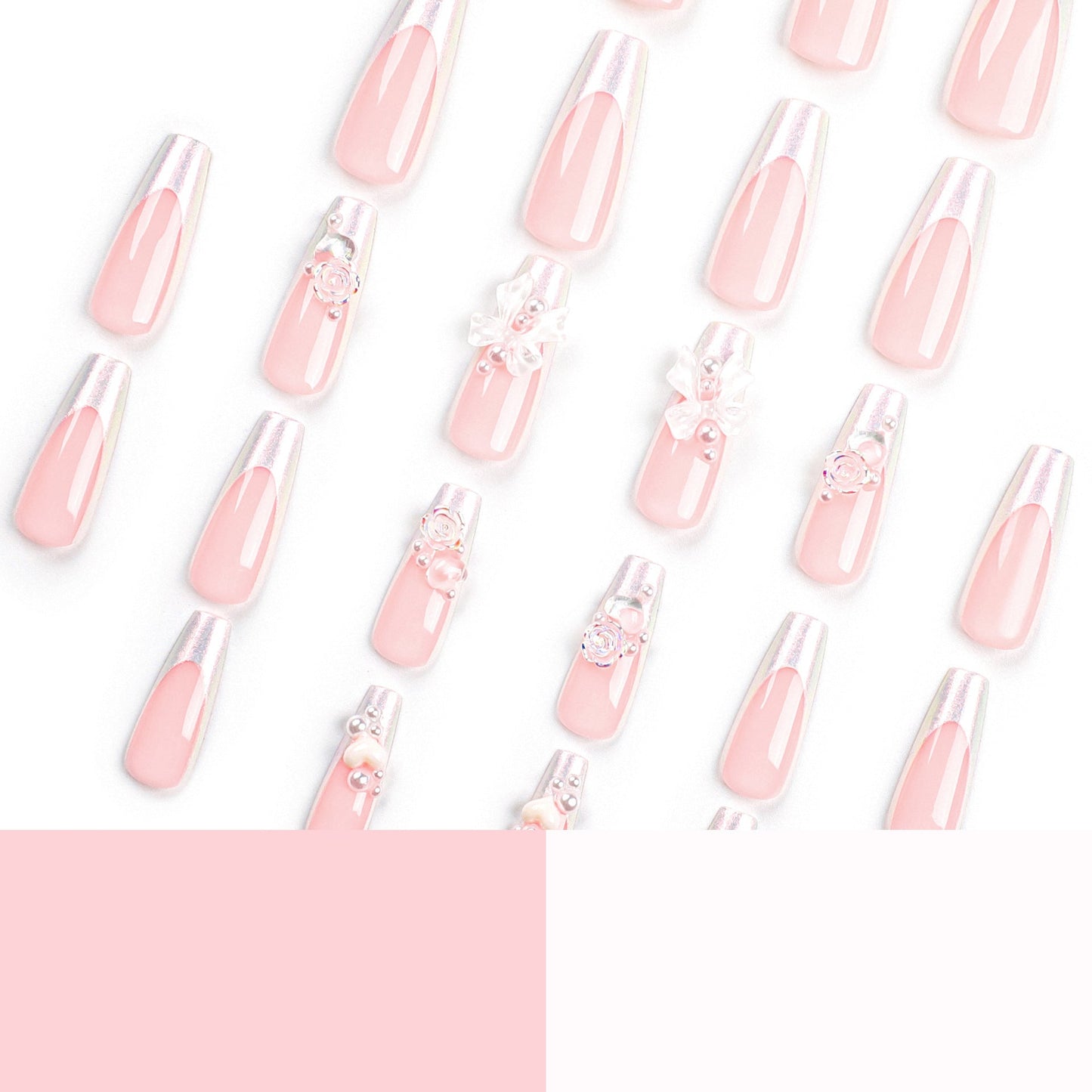 24 PCS LONG COFFIN CUTE BOW PRESS ON NAILS