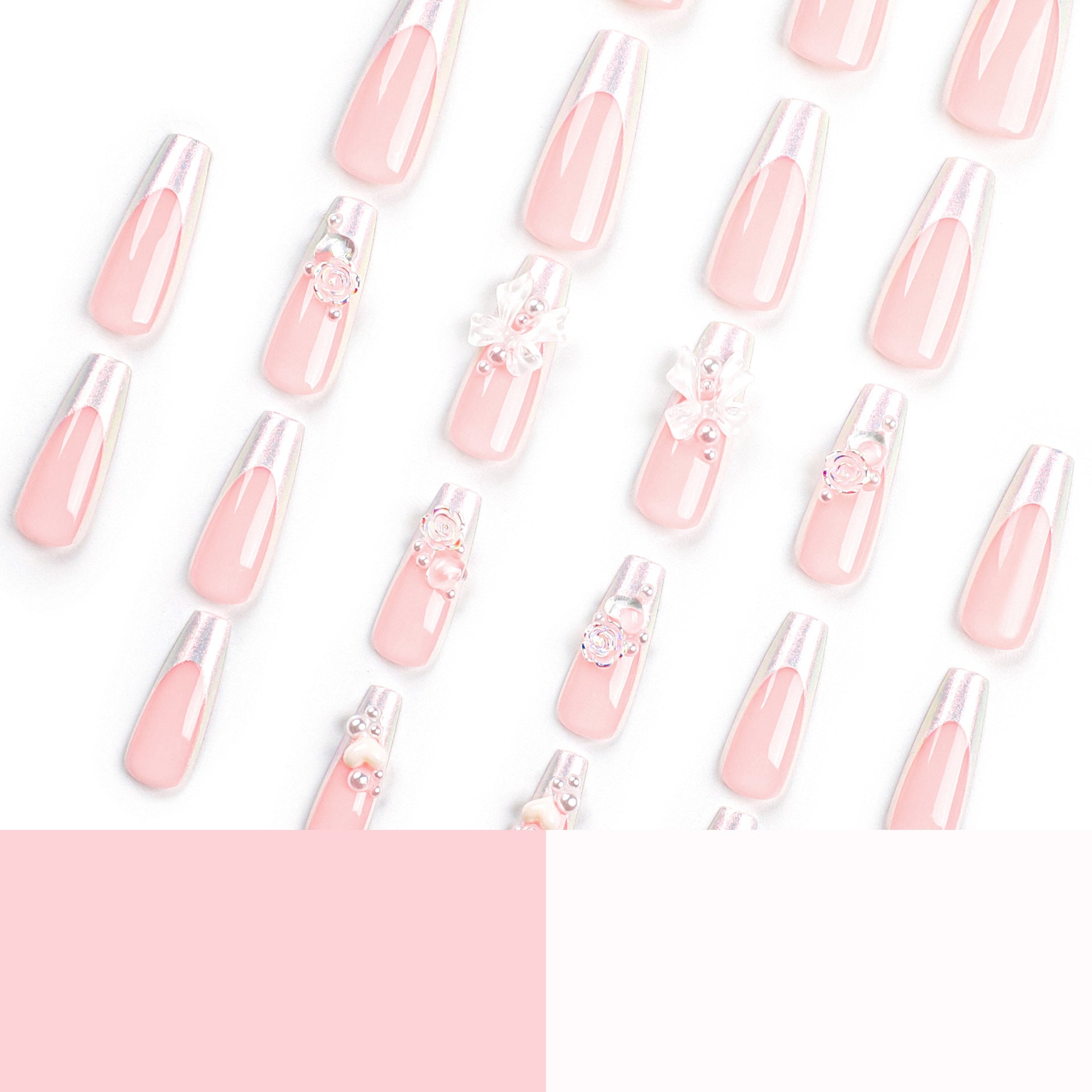 24 PCS LONG COFFIN CUTE BOW PRESS ON NAILS