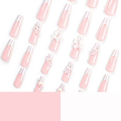 24 PCS LONG COFFIN CUTE BOW PRESS ON NAILS