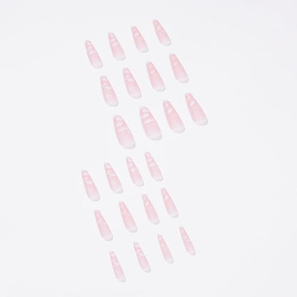 24 PCS LONG COFFIN PINK CLOUDS PRESS ON NAILS