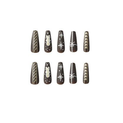 24PCS LONG COFFIN CHRISTMAS NAILS