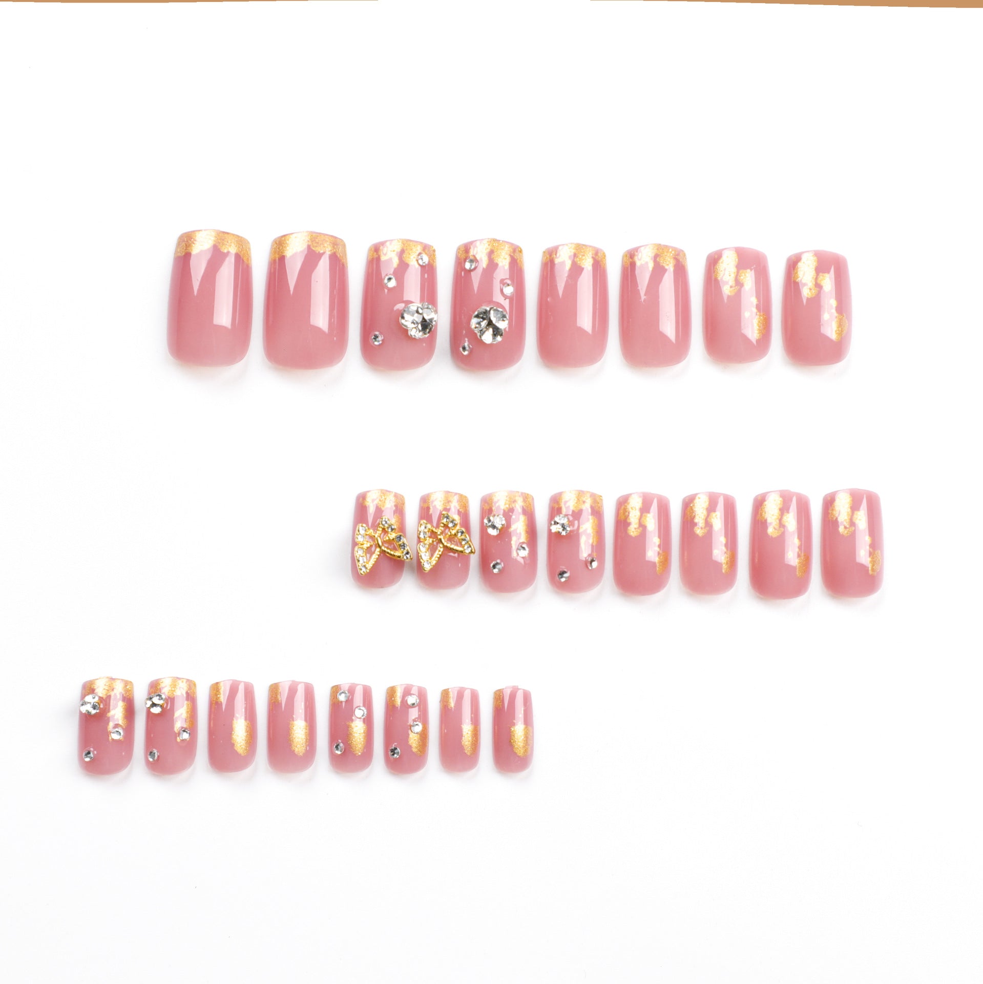 24 PCS MEDIUM SQUARE GOLDEN BUTTERFLY PRESS ON NAILS
