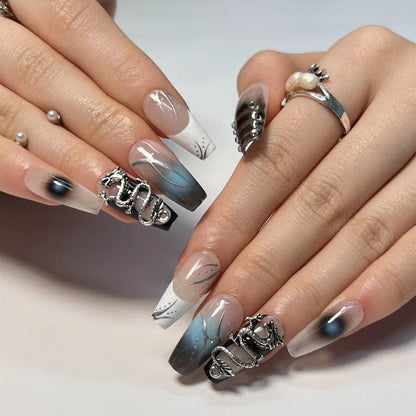 24 PCS MEDIUM COFFIN DRAGON PRESS ON NAILS