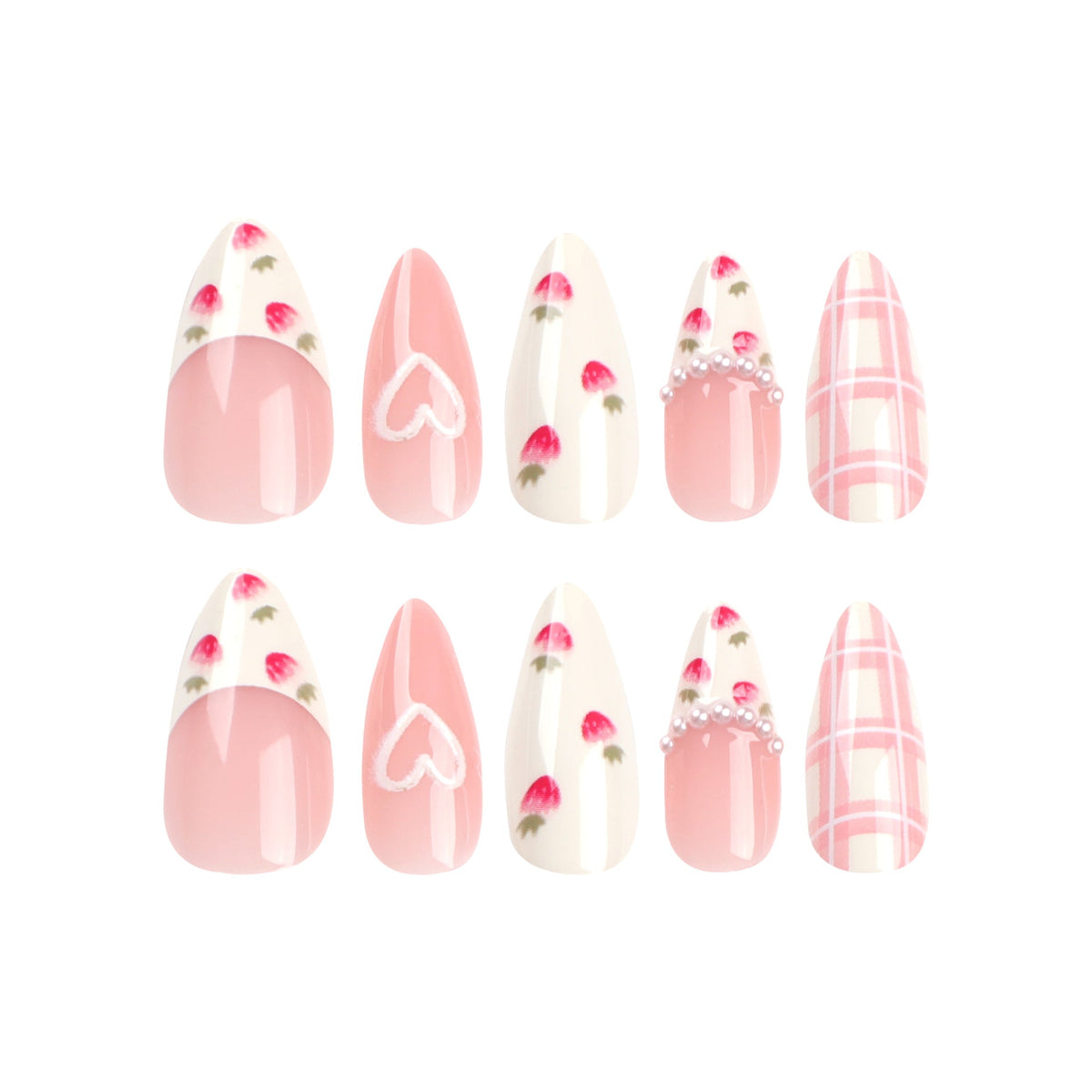 24PCS MEDIUM ALMONDS STRAWBERRY PRESS ON NAILS