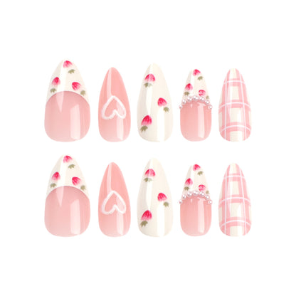 24PCS MEDIUM ALMONDS STRAWBERRY PRESS ON NAILS