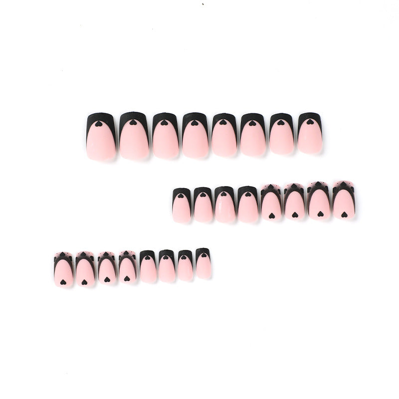24PCS MEDIUM SQUARE BLACK LOVE PRESS ON NAILS