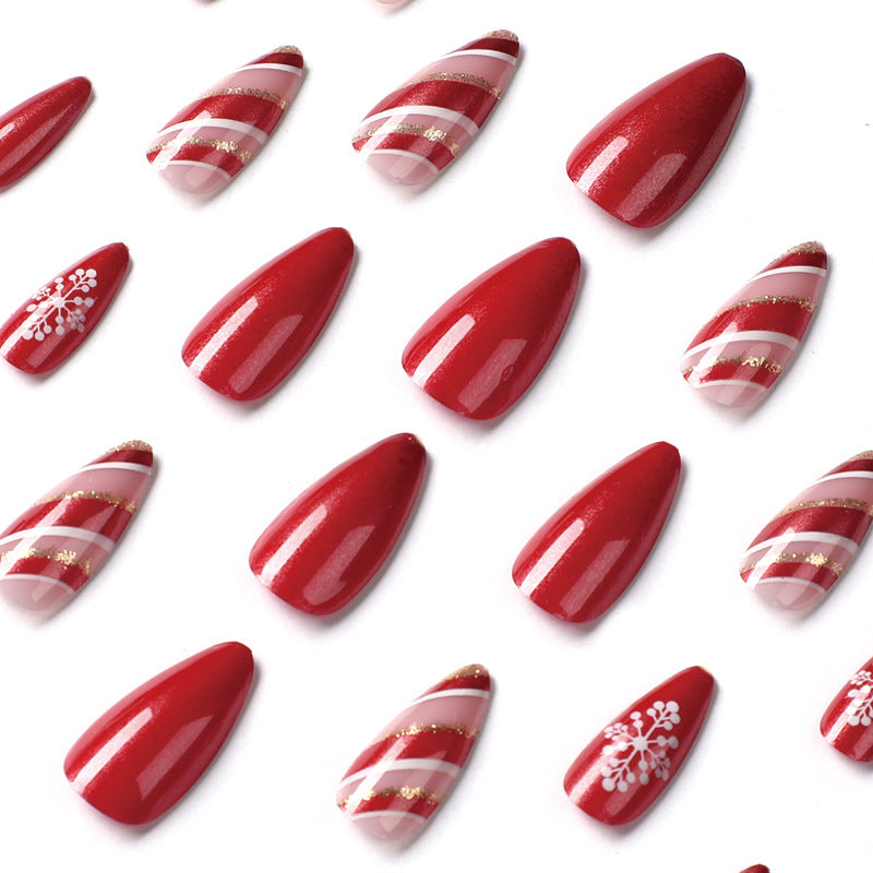 24PCS MEDIUM ALMONDS CHRISTMAS NAILS