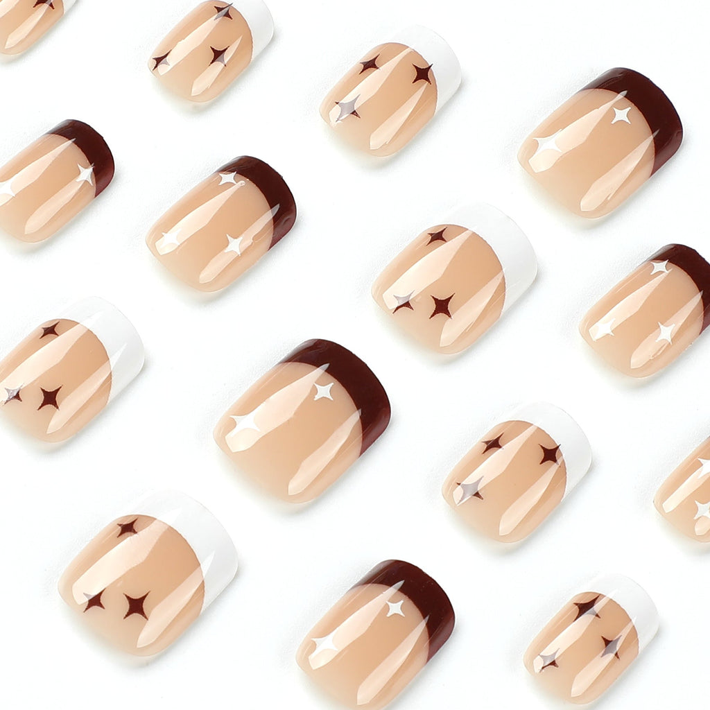 24 PCS SHORT SQUARE STAR PRESS ON NAILS