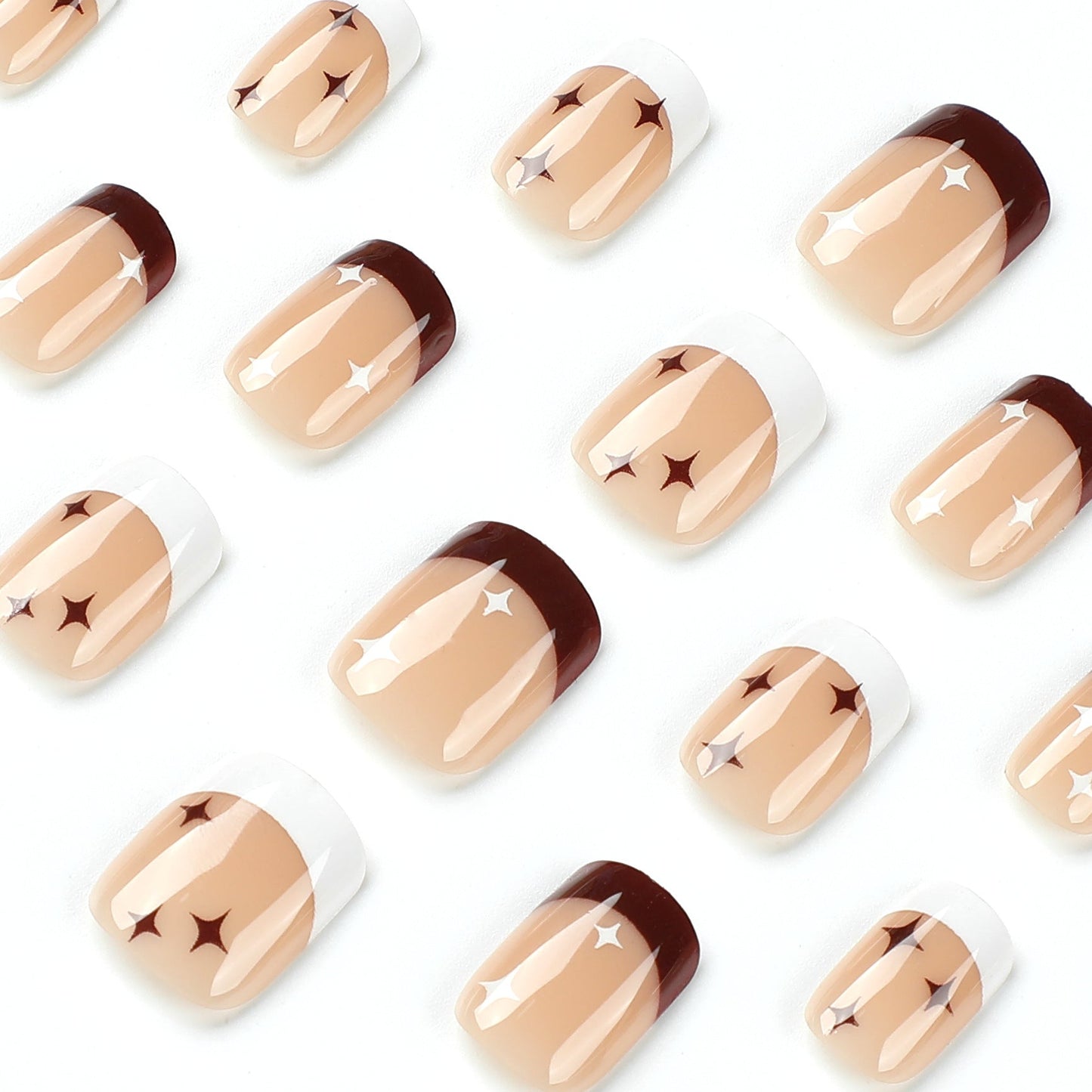 24 PCS SHORT SQUARE STAR PRESS ON NAILS