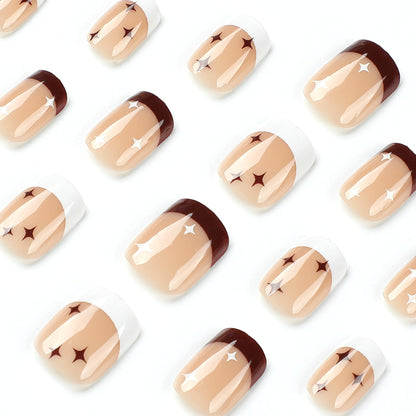 24 PCS SHORT SQUARE STAR PRESS ON NAILS