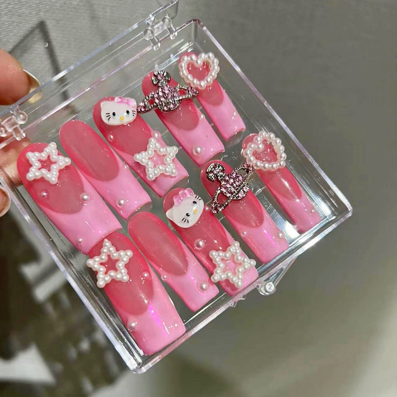 HELLOKITTY-TEN PIECES OF HANDCRAFTED PRESS ON NAIL