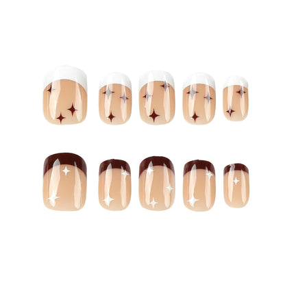 24 PCS SHORT SQUARE STAR PRESS ON NAILS