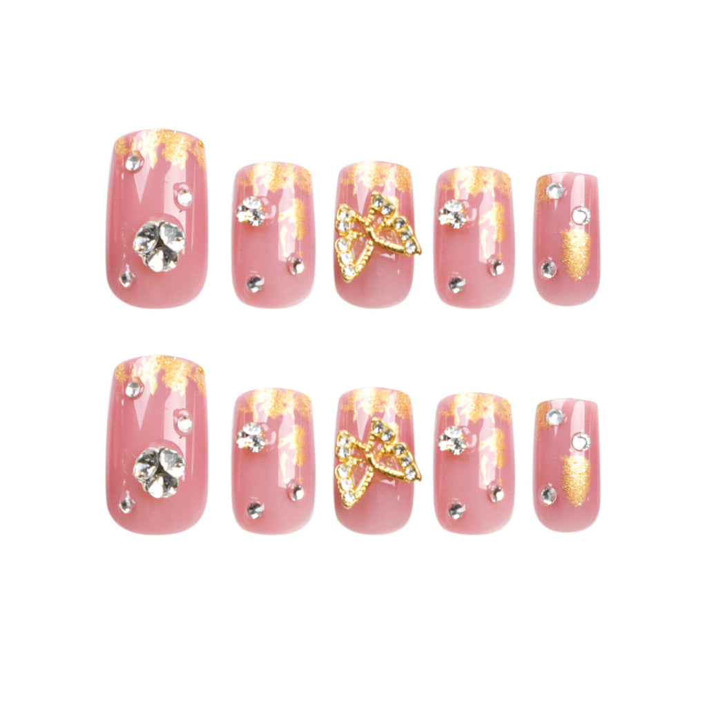24 PCS MEDIUM SQUARE GOLDEN BUTTERFLY PRESS ON NAILS