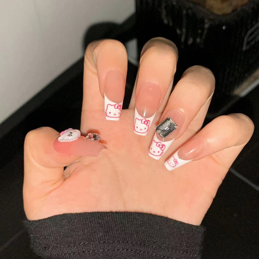HELLO KITTY-TEN PIECES OF HANDCRAFTED PRESS ON NAIL