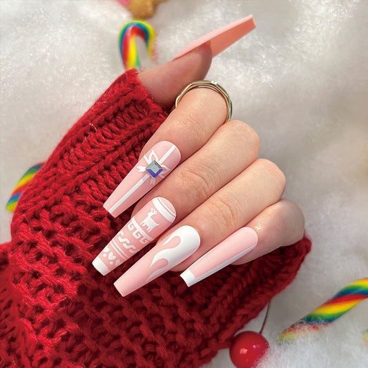 24PCS LONG COFFIN CHRISTMAS NAILS