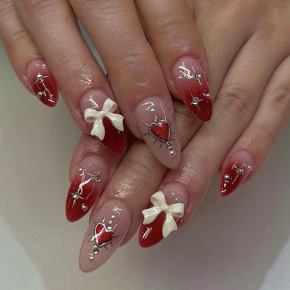 24PCS MEDIUM ALMONDS VALENTINE'S DAY NAILS