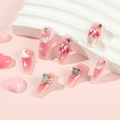 24PCS MEDIUM ALMONDS VALENTINE'S DAY NAILS