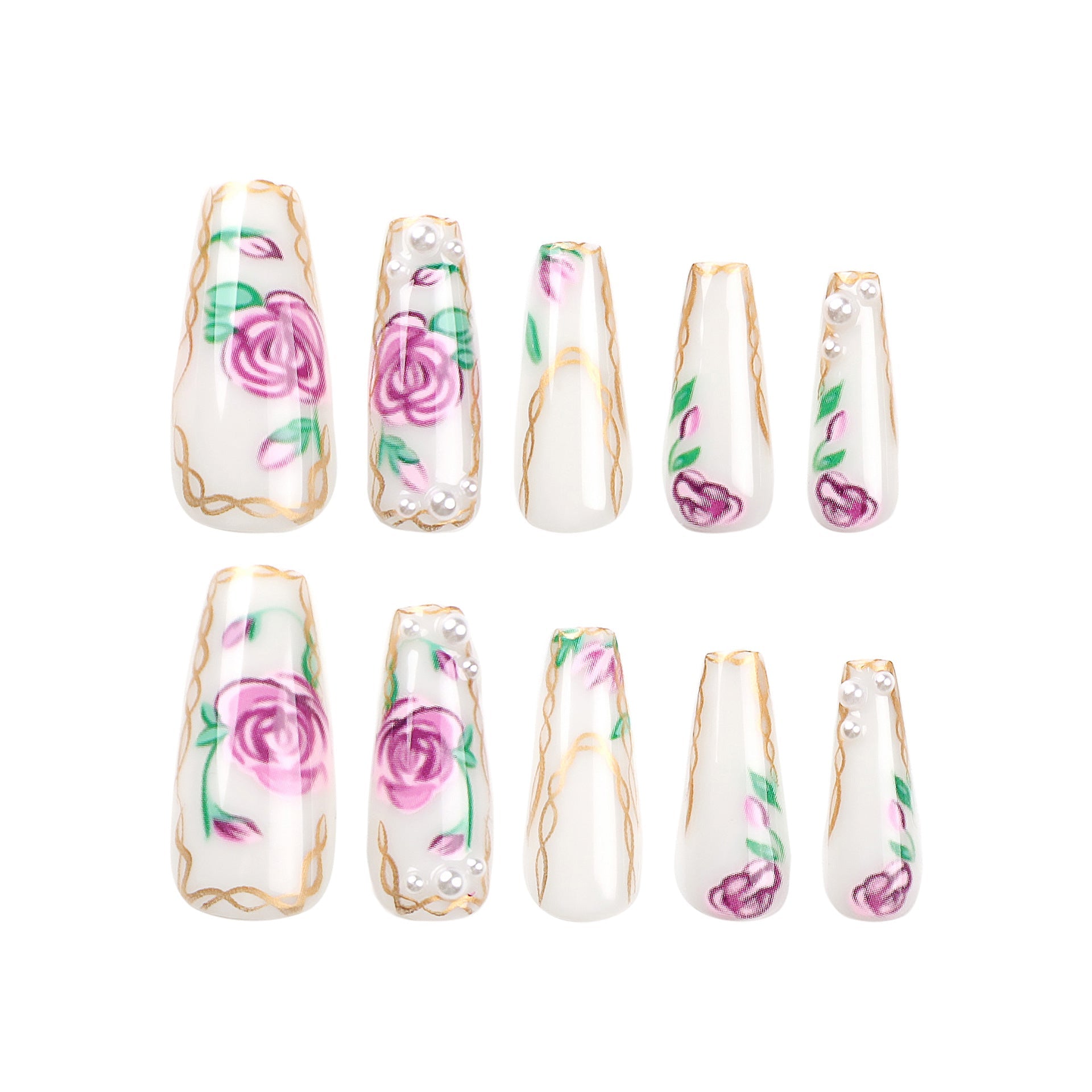 24 PCS LONG COFFIN FLOWERS PRESS ON NAILS
