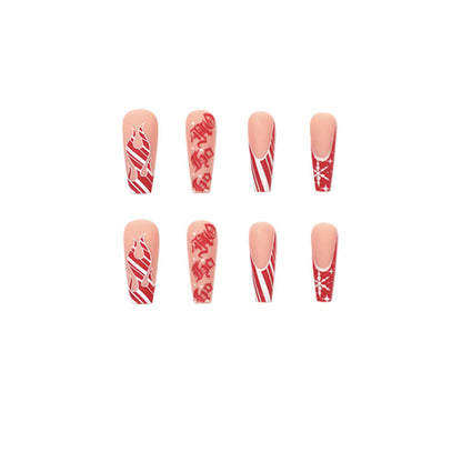 24PCS LONG COFFIN CHRISTMAS NAILS