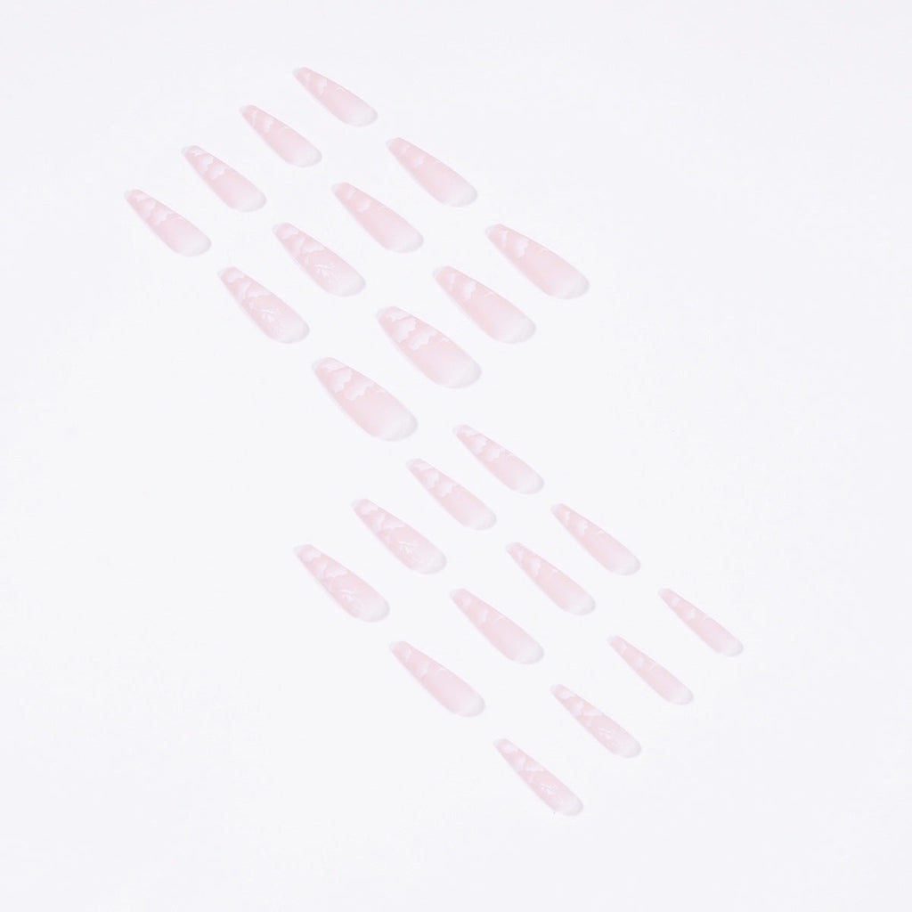 24 PCS LONG COFFIN PINK CLOUDS PRESS ON NAILS