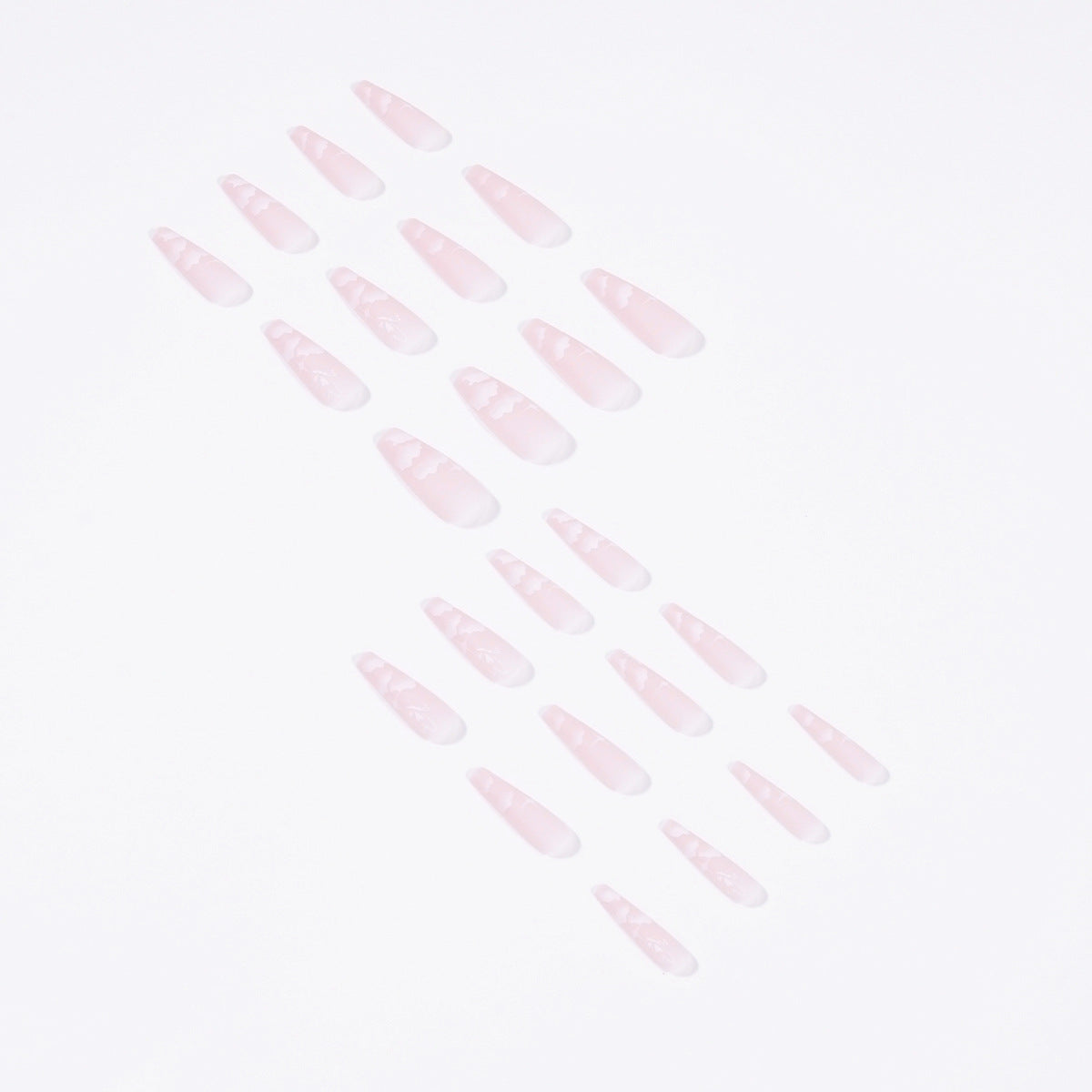 24 PCS LONG COFFIN PINK CLOUDS PRESS ON NAILS