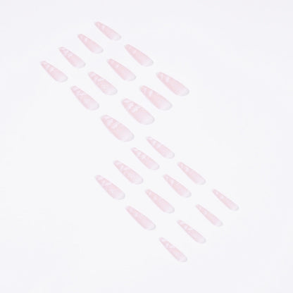 24 PCS LONG COFFIN PINK CLOUDS PRESS ON NAILS