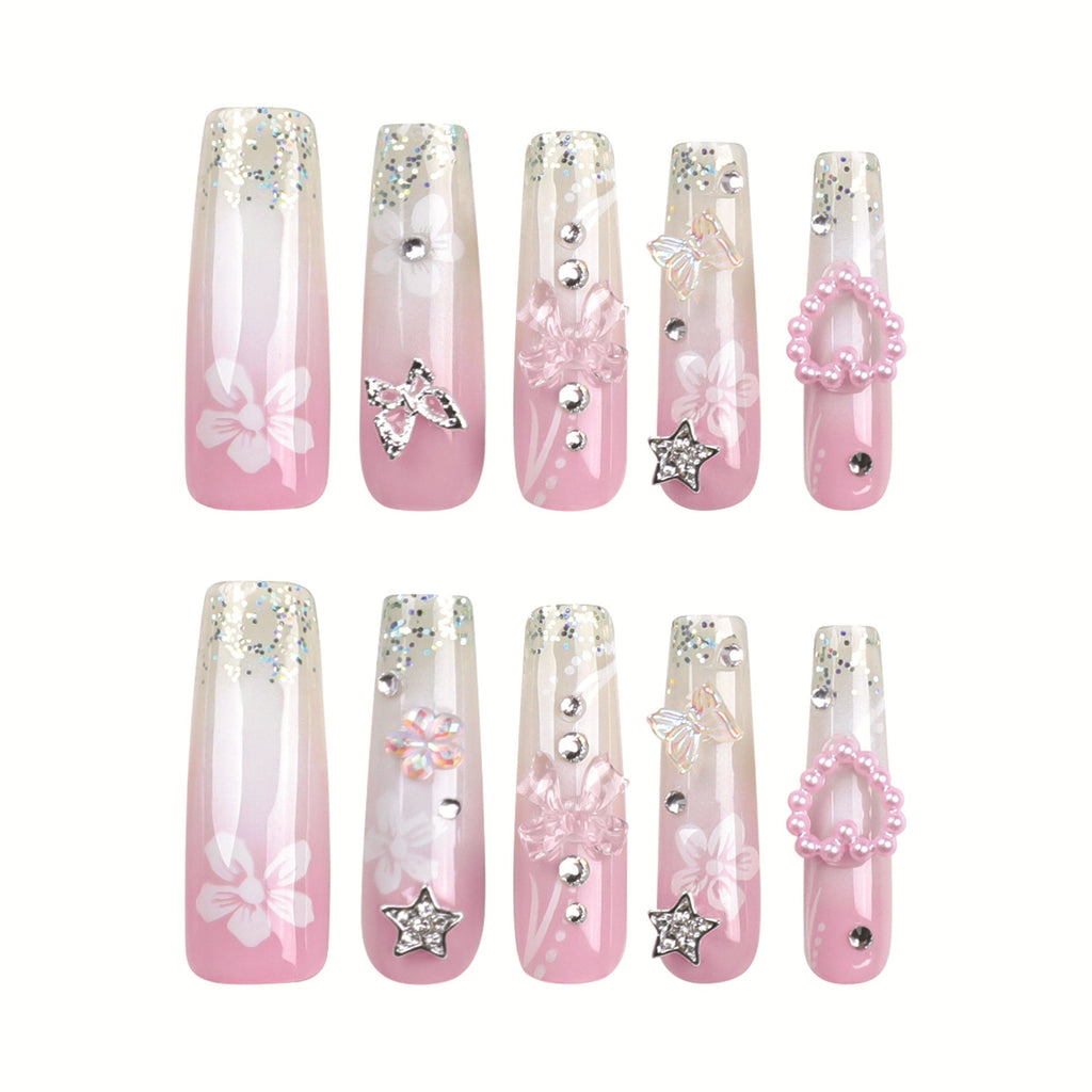 24PCS LONG COFFIN BUTTERFLY NAILS