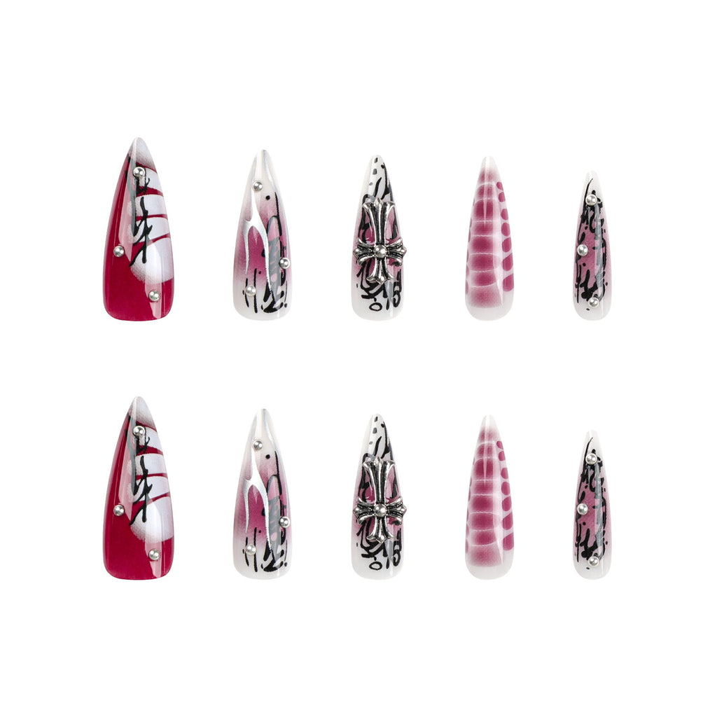 24PCS STILETTO DARK CROSS PRESS ON NAILS