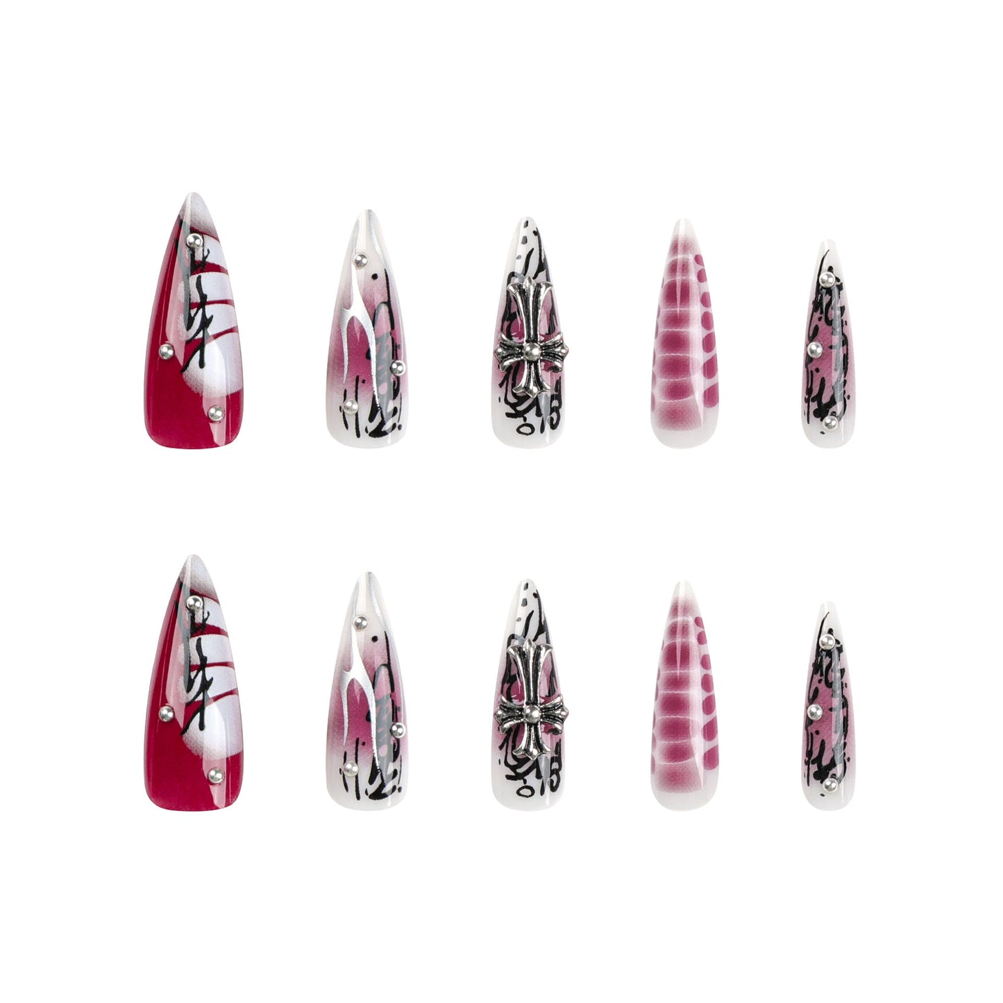 24PCS STILETTO DARK CROSS PRESS ON NAILS