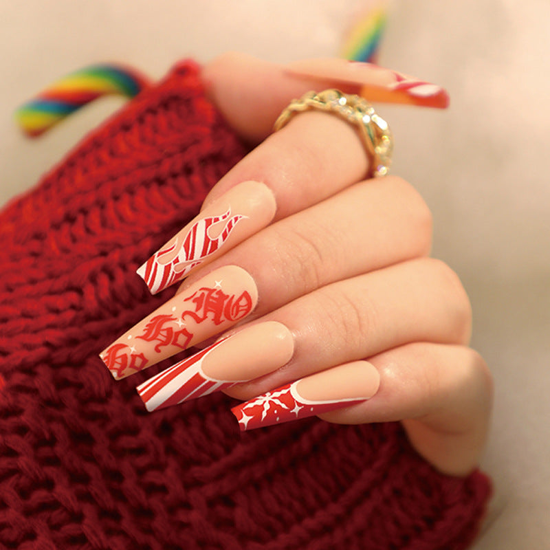 24PCS LONG COFFIN CHRISTMAS NAILS