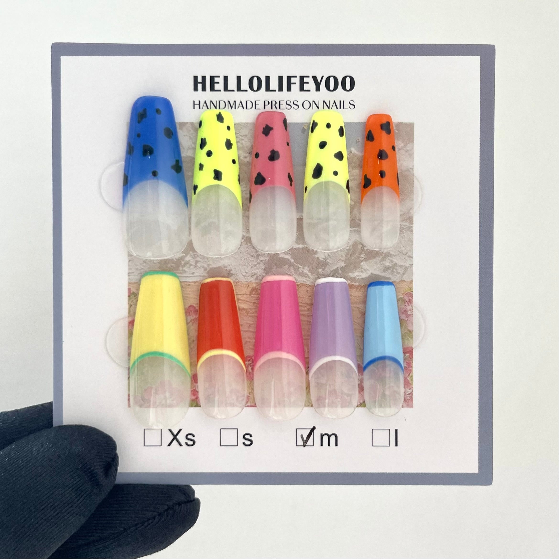 COLORFUL COW PATTERN- TEN PIECES OF HANDCRAFTED PRESS ON NAIL