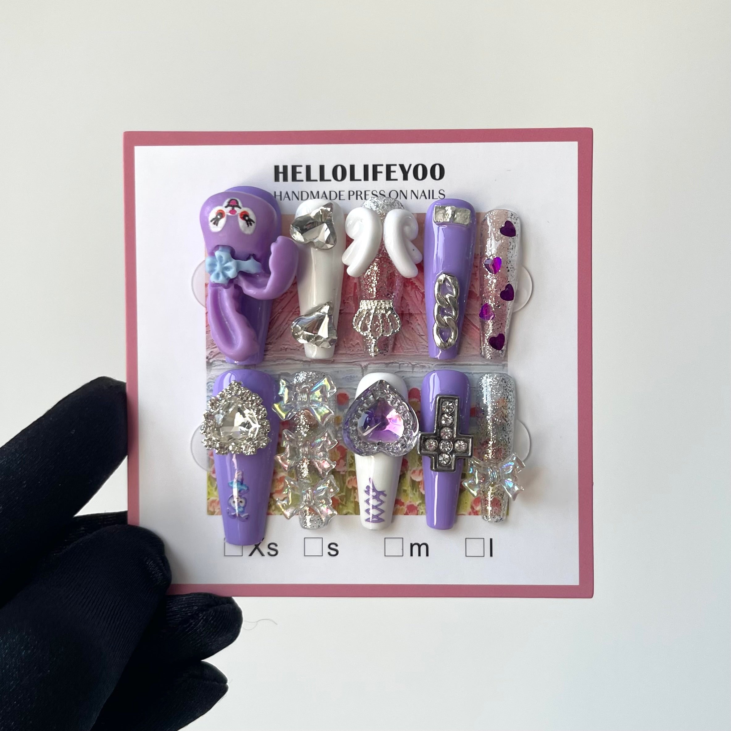 STELLALOU -TEN PIECES OF HANDCRAFTED PRESS ON NAIL